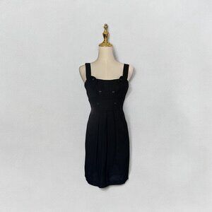 BCBGMAXAZRIA Mini Dress XS Black Sleeveless Button-Accent Wide Straps Pleated